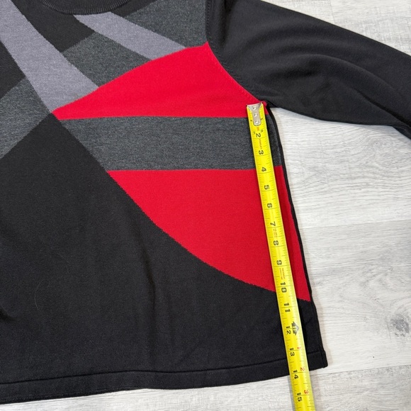Black and Red Colorblock Sweater with Geometric Design and Mockneck - Picture 11 of 14